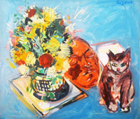 WAYNE ENSRUD "Still Life with Mask and Cat" Oil on Canvas, 1985 APR 57