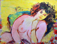 WAYNE ENSRUD "Woman on a Yellow Background" Acrylic on Canvas, C. 1988 APR 57