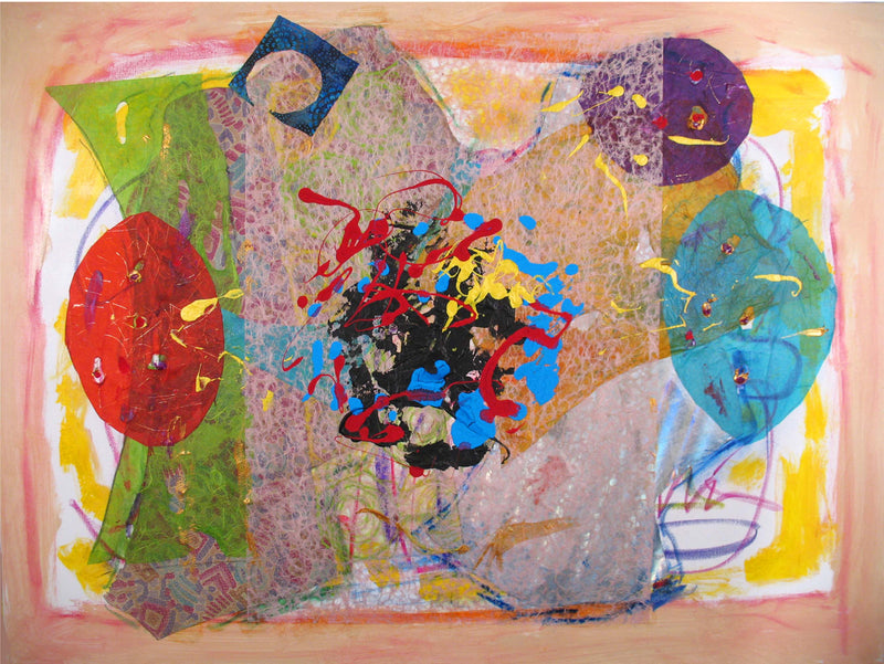 WAYNE ENSRUD "Mardi Gras" Acrylic, Fabric, and Fiber Paper on Canvas, 2008 APR 57