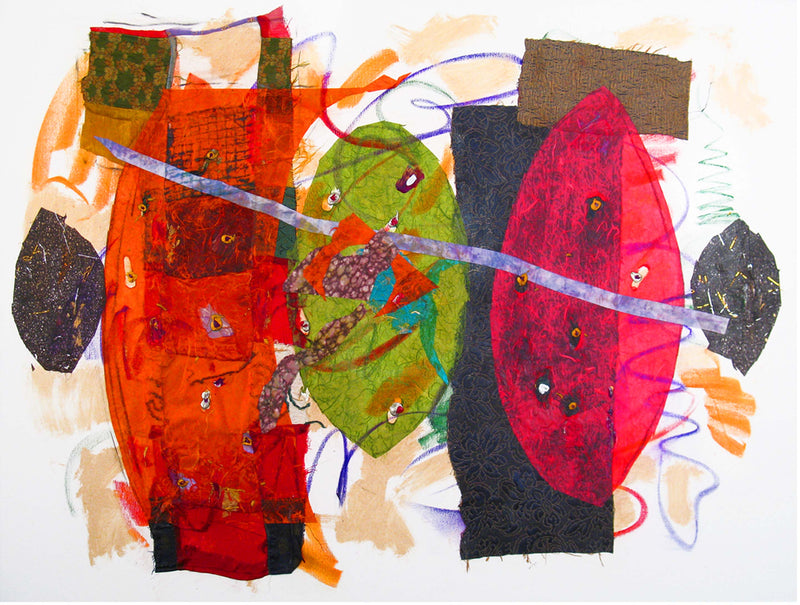 WAYNE ENSRUD "Streamers" Acrylic, Crayon, Paper, and Fabric on Canvas, 2008 APR 57