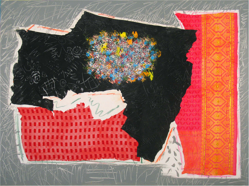 WAYNE ENSRUD "Winter Weekend" Acrylic, Paper, and Fabric on Canvas, 2008 APR 57