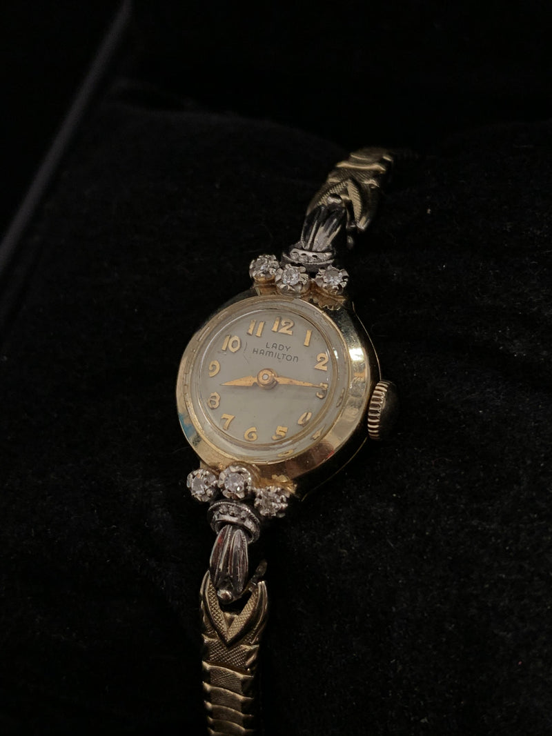 LADY HAMILTON 14K Gold Ladies Wristwatch w/ 6 Diamonds - $8K APR Value w/ CoA! APR 57