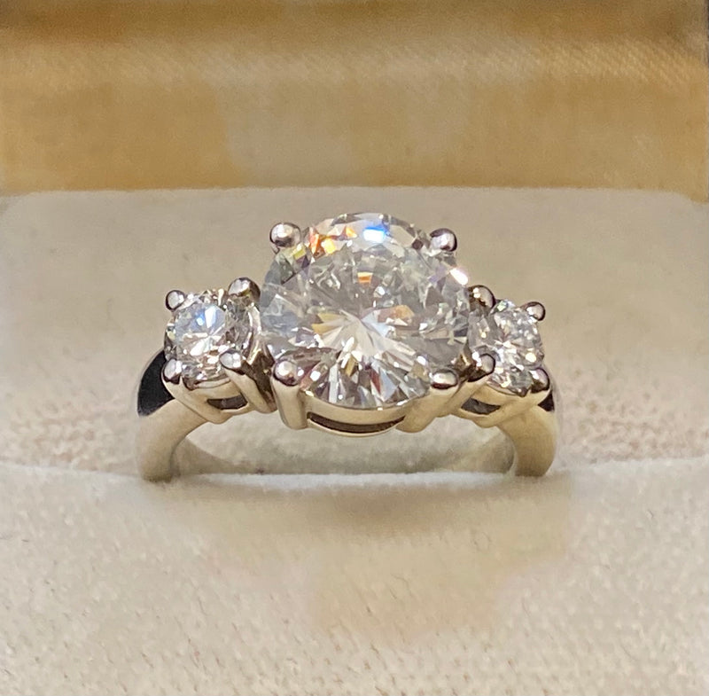 Beautiful Unique Solid White Gold 6+Ct. Diamond 3-stone Engagement Ring - $200K Appraisal Value w/CoA} APR57