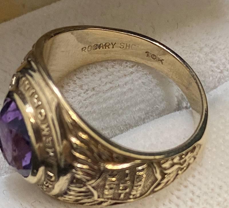 Solid Yellow Gold Bishop Mcdonnell Memorial 1934 Class Purple Sapphire Ring - $6K Appraisal Value w/CoA} APR57