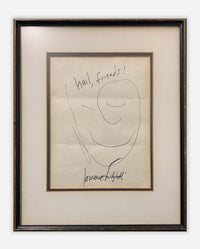 Lawrence Ferlinghetti, 'Hail, Friends!', Original Black Ink on Paper Drawing, 1970 - Appraisal Value: $10K* APR 57