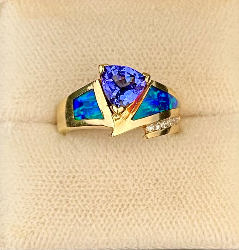 Beautiful SYG Tanzanite, Diamonds & Blue Opal Ring - $15K APR Value w/CoA} APR57