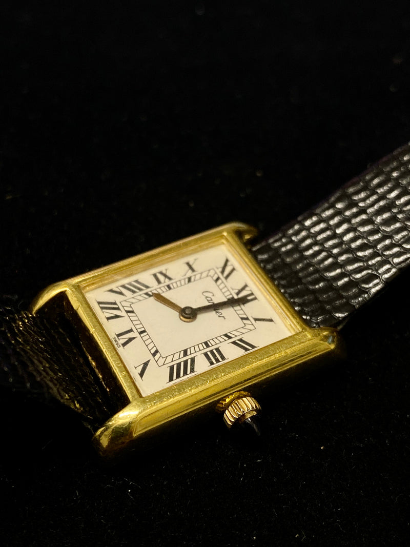 VINTAGE 1970S CARTIER TANK PRE MUST GENTS 23MM 18K GOLD PLATED
