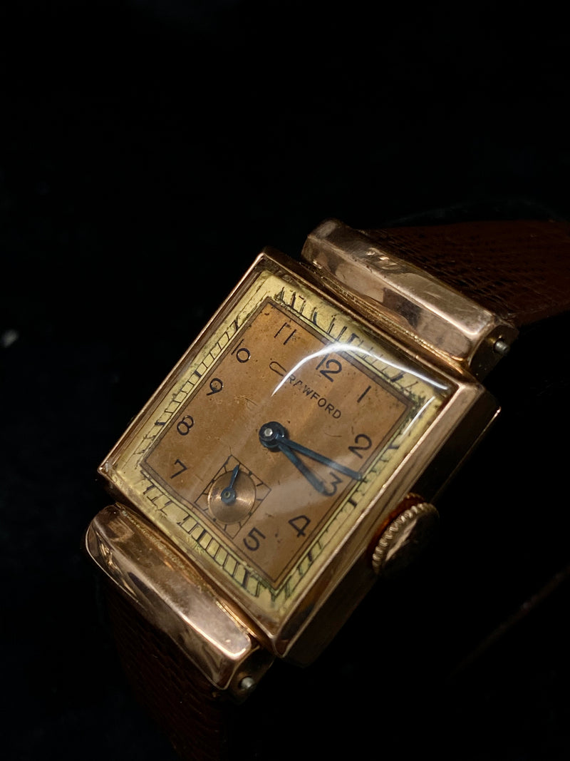 CRAWFORD Vintage 1940's Rose Gold Wristwatch with Hooded Lugs & Subdial - $8K Appraisal Value! ✓ APR 57