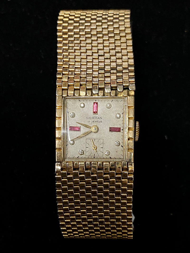 NORMAN Vintage 1950s Yellow Gold Plated Watch w/ Ruby & Diamond Dial - $4K Appraisal Value! ✓ APR 57