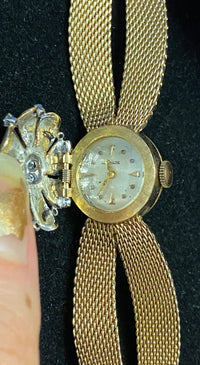 LE COULTRE Vintage C 1940s 14K Yellow Gold Floral-Design Ladies Wristwatch w/ 15 Diamonds! - $20K Appraisal Value! ✓ APR 57