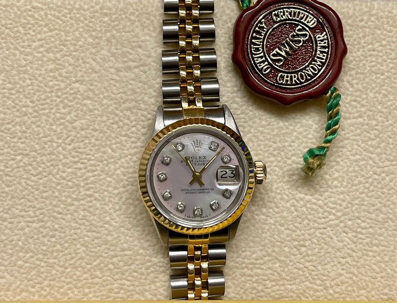 ROLEX Ladies' Oyster Perpetual Datejust 18KYG & SS Mother of Pearl & Diamonds - $18K Appraisal Value! APR57