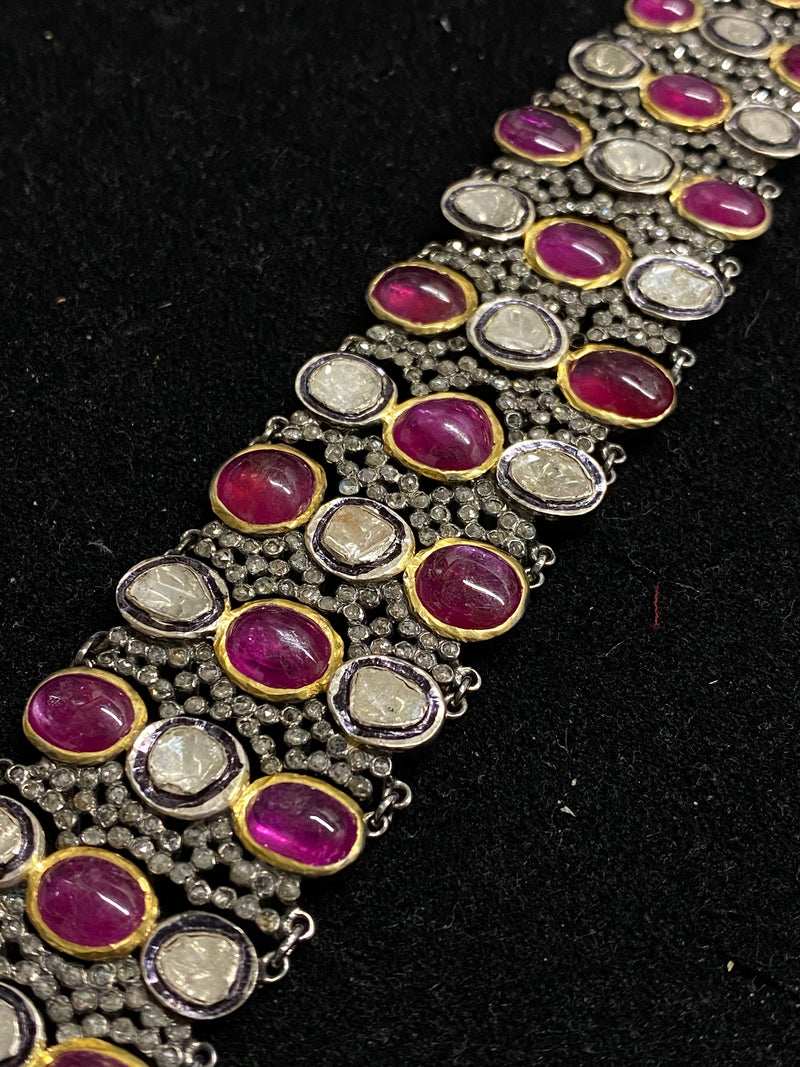 Beautiful Antique Design Large Diamond and Ruby Bracelet in Silver & Gold - $80K Appraisal Value!} APR 57