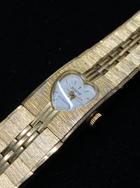 JENEVE Textured Yellow Gold Tone Ladies Watch w/ Heart Shaped Dial - $4K Appraisal Value! ✓ APR 57