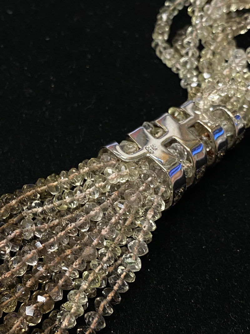 Incredible High-End Designer Diamond Studded Brown-Hue 10-Strand Beaded Tassel Necklace 18K White Gold w/ 102 Diamonds! - $10K Appraisal Value! APR 57