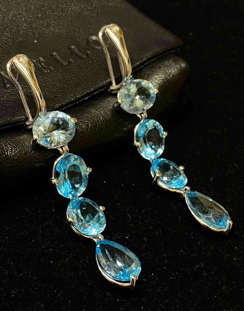 GAVELLO Beautiful Topaz Aquamarine Dangling Earrings 18K White Gold w/ 2 Diamonds! - $6K Appraisal Value! APR 57