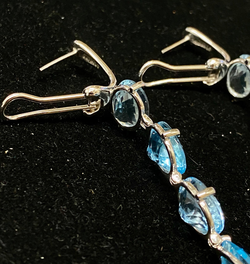 GAVELLO Beautiful Topaz Aquamarine Dangling Earrings 18K White Gold w/ 2 Diamonds! - $6K Appraisal Value! APR 57