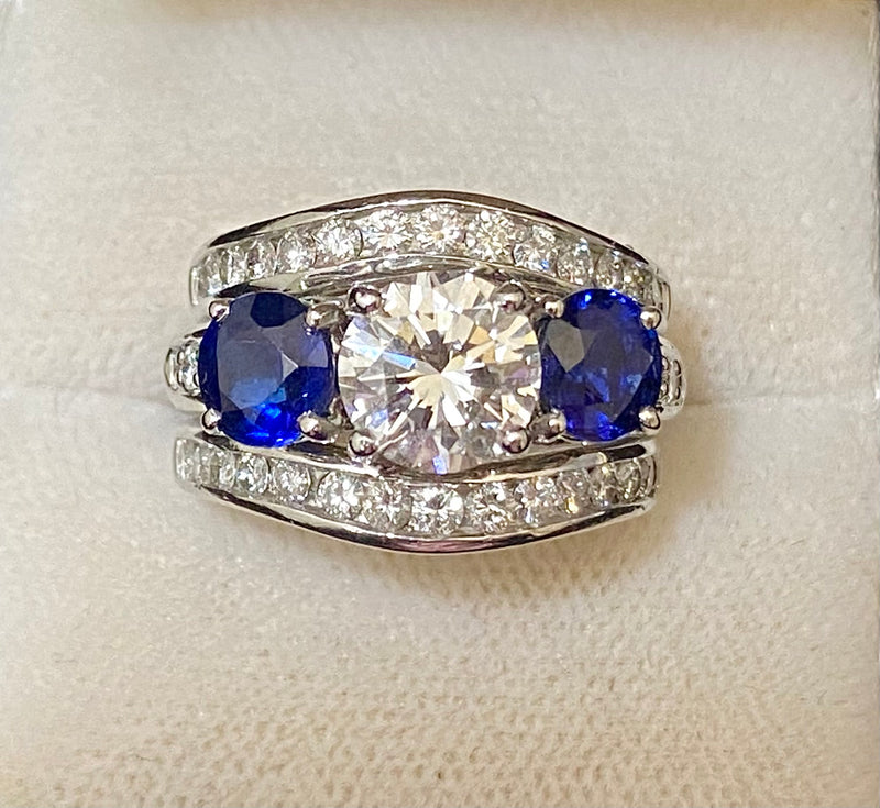 Unique Designer Platinum Diamond & Sapphire Ring - $75K Appraisal Value w/ CoA! } APR57