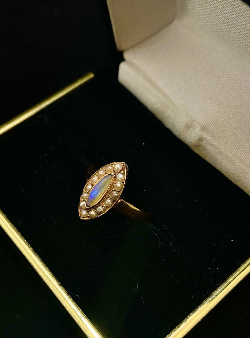 1920's Victorian Design 18K Rose Gold Opal & Pearls Ring - $5K Appraisal Value w/ CoA! APR 57