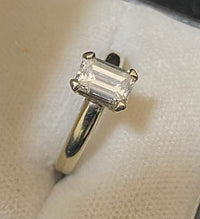 Unique Designer's Solid White Gold with Emerald cut Diamond Solitaire Engagement Ring - $40K Appraisal Value w/CoA} APR57
