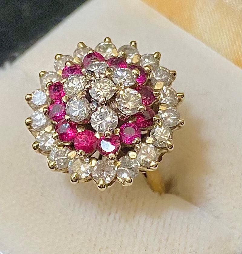 Antique Design 18K Yellow Gold with Diamond and Ruby Cocktail Ring - $40K Appraisal Value w/CoA} APR57