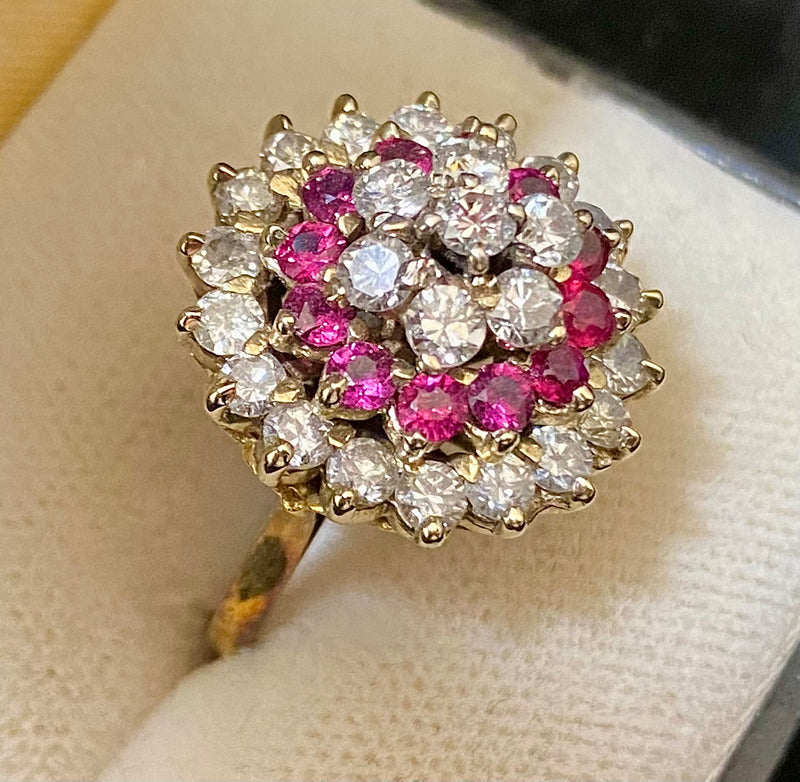 Antique Design 18K Yellow Gold with Diamond and Ruby Cocktail Ring - $40K Appraisal Value w/CoA} APR57