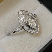 Unique Platinum Marquise Diamond with Halo Engagement Ring - $30K Appraisal Value w/CoA} APR57