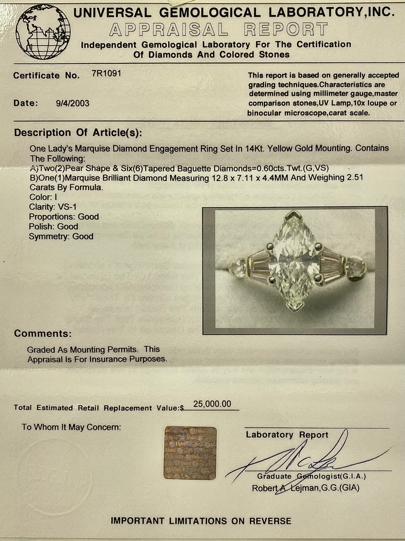 Unique Designer's Solid Yellow Gold with Marquise & 8 Diamonds Engagement Ring $50K Appraisal Value w/CoA} APR57
