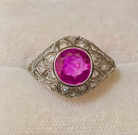 1910's Antique Design Platinum with Ruby and Diamonds Filigree Ring - $65K Appraisal Value w/CoA} APR57