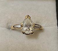 Unique Solid Yellow Gold Pear Diamond with Accent Engagement Ring - $40K Appraisal Value w/CoA} APR57