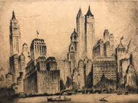 Nat Lowell, "Manhattan Towers," Drypoint Etching, c.1937 - Appraisal Value: $8K* APR 57