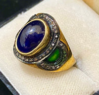 Antique Design Yellow Gold P& Sterling Silver with Sapphire & 53 Diamonds Ring - $8K Appraisal Value w/CoA} APR57
