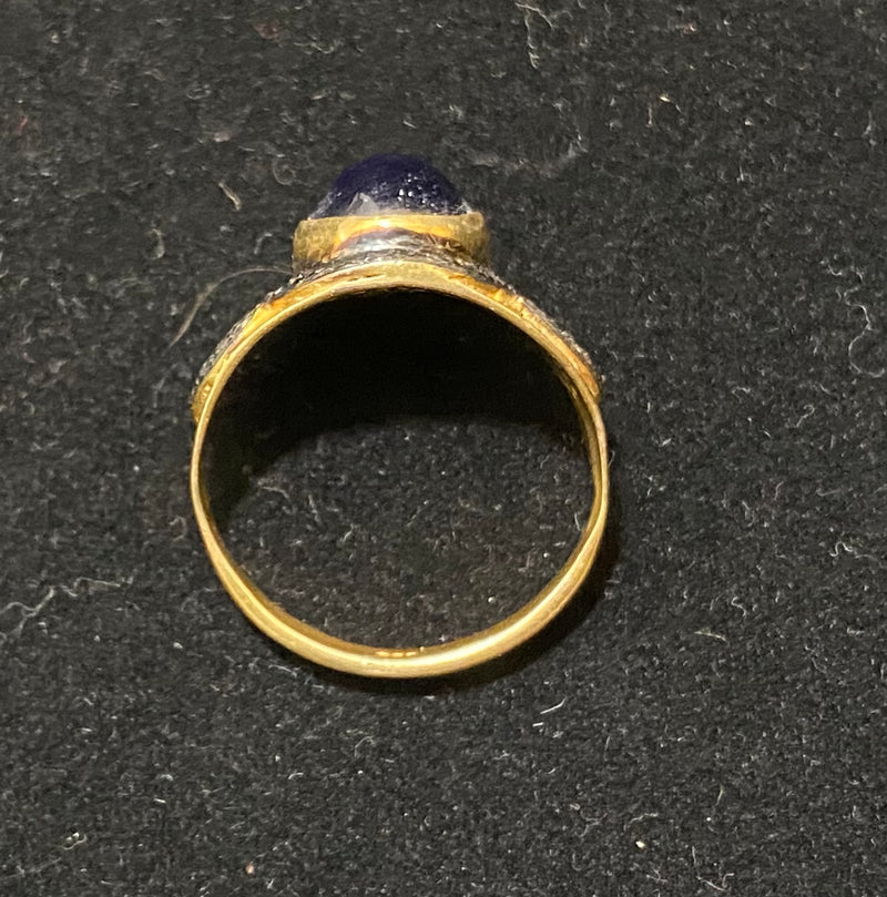 Antique Design Yellow Gold P& Sterling Silver with Sapphire & 53 Diamonds Ring - $8K Appraisal Value w/CoA} APR57