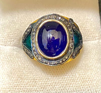 Antique Designer Yellow Gold P& Sterling Silver with Sapphire & 60-Diamond Ring - $8K Appraisal Value w/CoA} APR57