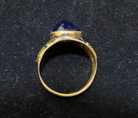 Antique Design Yellow Gold Covered Sterling Silver with Sapphire and Diamonds Ring - $8K Appraisal Value w/CoA} APR57