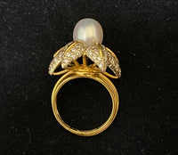 Tiffany & Co. 18K Yellow Gold with 9mm Pearl & 90 Diamonds Ring - $20K Appraisal Value w/CoA} APR57