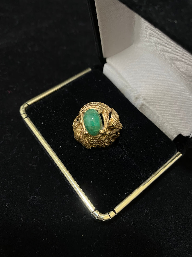 1940's Unique Designer Solid Yellow Gold Jade Ring - $6K Appraisal Value w/ CoA! } APR 57