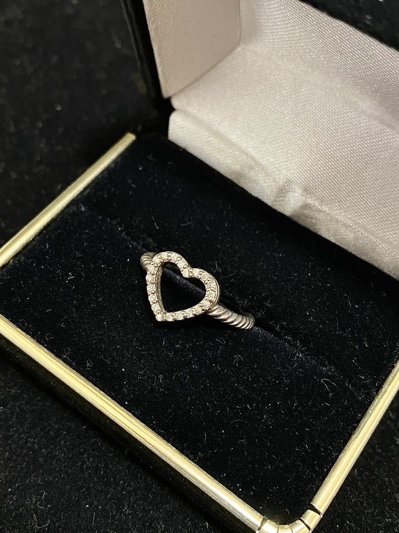 DAVID YURMAN Antique Design Sterling Silver with Diamonds Heart Ring - $5K Appraisal Value w/ CoA! } APR 57