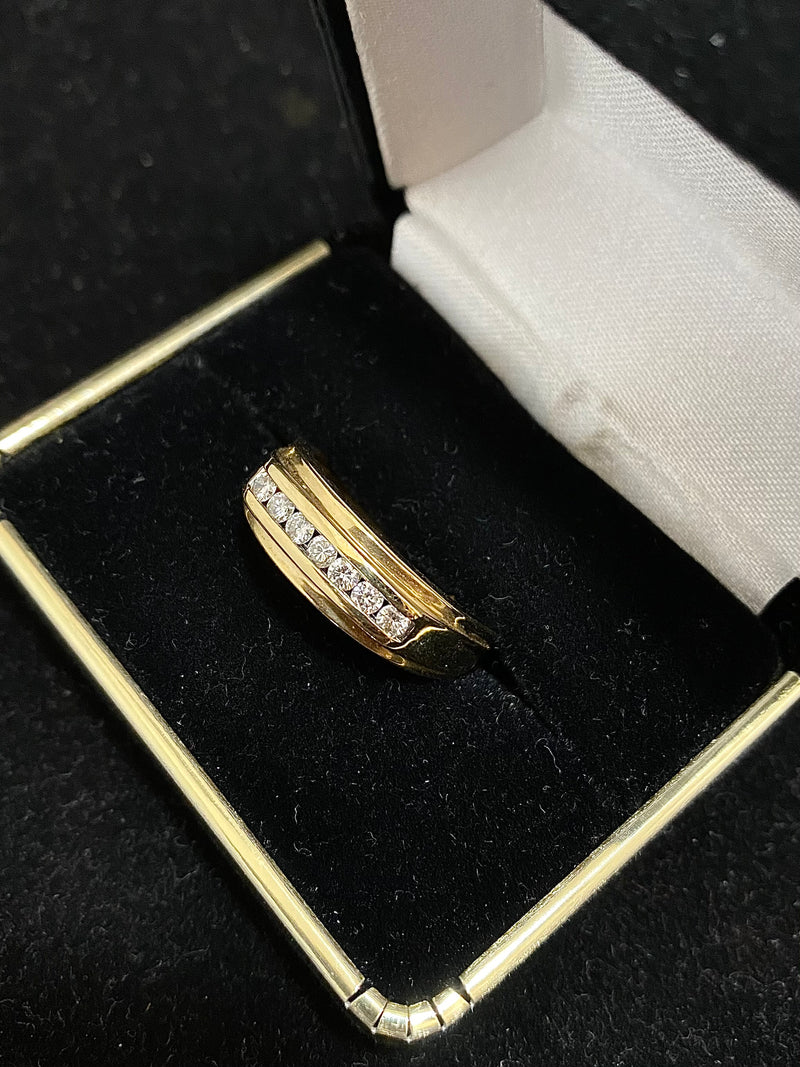 Unique Designer Solid Yellow Gold Ring Band with 7 Diamonds - $4K Appraisal Value w/ CoA! } APR 57