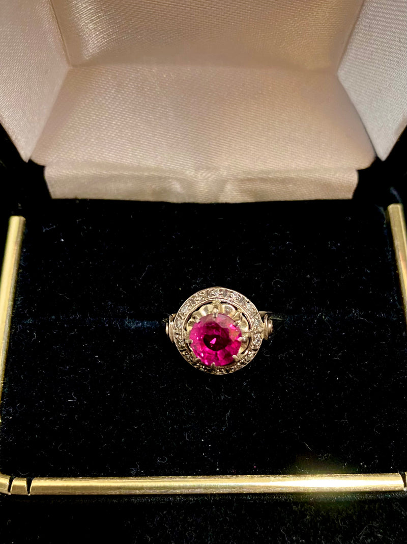 Antique Designer 18K White Gold Ruby & Diamond Ring - $15K Appraisal Value w/ CoA } APR 57