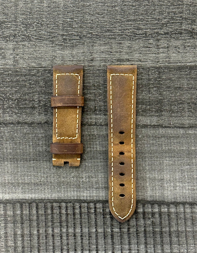 OFFICINE PANERAI Brown Leather with White Stitch Watch Strap -$800 VALUE w/ CoA! APR57