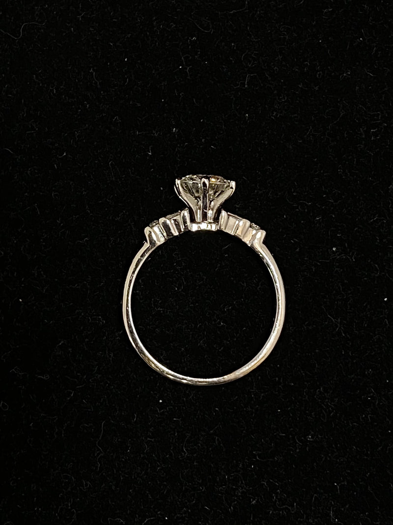 Tiffany-style Solid White Gold Round Brilliant & Baguette Diamond Ring $25K Appraisal Value w/CoA} APR 57
