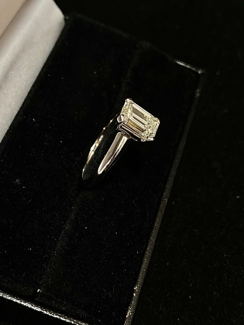 Tiffany style Solid White Gold Solitaire Emerald cut Diamond Engagement Ring - $60K Appraisal Value w/ CoA} APR 57