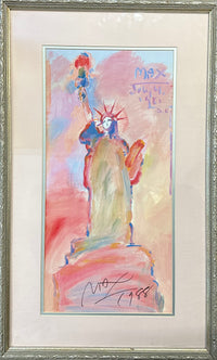 PETER MAX STATUE OF LIBERTY PRINT HAND SIGNED AND DATED 1988 - $2K APR WITH CoA! APR57