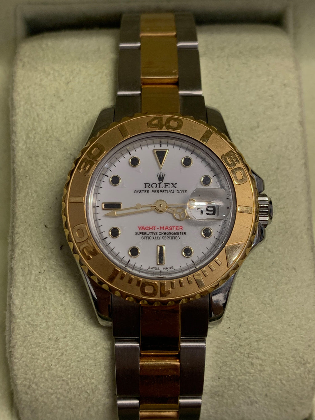 ROLEX Yacht-Master 18K Gold Watch w/ White Dial