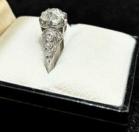1920's Antique Design Filigree Platinum Old Mine Diamond Ring - $30K APR Value w/ CoA! APR57