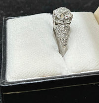1920's Antique Design Filigree Platinum Old Mine Diamond Ring - $30K APR Value w/ CoA! APR57