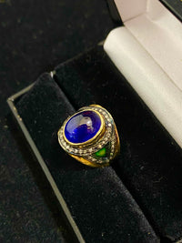 Antique Unique Design Sterling Silver & Yellow Gold with Sapphire & Diamonds Ring - $10K Appraisal Value w/CoA} APR 57