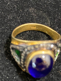 Antique Unique Design Sterling Silver & Yellow Gold with Sapphire & Diamonds Ring - $10K Appraisal Value w/CoA} APR 57