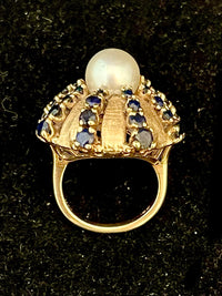 Buccellati-style Designer SYG Pearl & Sapphire Ring - $13K APR Value w/CoA} APR57