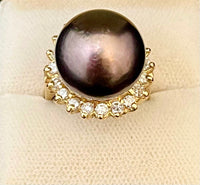 Unique Handmade SYG Ring with Black Tahitian Pearl Diamonds - $10K APR Value w/CoA} APR57